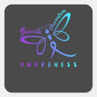 Dragonfly Suicide Prevention Awareness T-Shirt Vierkante Sticker