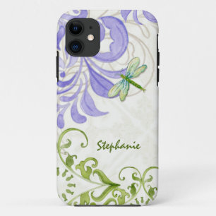 Dragonfly Swirl Flourish Waterverf, gepersonalisee iPhone 11 Hoesje