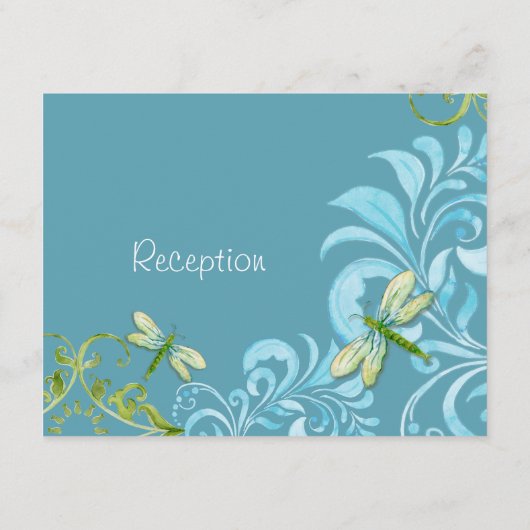 Dragonfly Swirls Scroll Chic Modern Floral Invite Informatiekaartje (Achterkant)