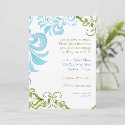 Dragonfly Swirls Scroll Chic Modern Floral Invite Kaart (Staand voorkant)