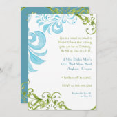Dragonfly Swirls Scroll Chic Modern Floral Invite Kaart (Voorkant / Achterkant)