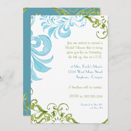 Dragonfly Swirls Scroll Chic Modern Floral Invite Kaart (Voorkant / Achterkant)