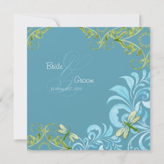 Dragonfly Swirls Scroll Chic Modern Floral Invite Kaart (Achterkant)