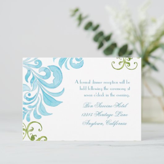 Dragonfly Swirls Scroll Chic Modern Floral Invite Kaart (Staand voorkant)