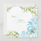 Dragonfly Swirls Scroll Chic Modern Floral Invite Kaart (Achterkant)
