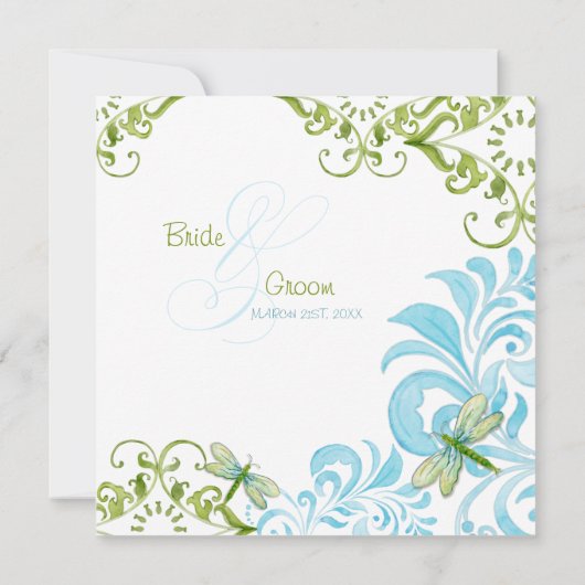 Dragonfly Swirls Scroll Chic Modern Floral Invite Kaart (Achterkant)