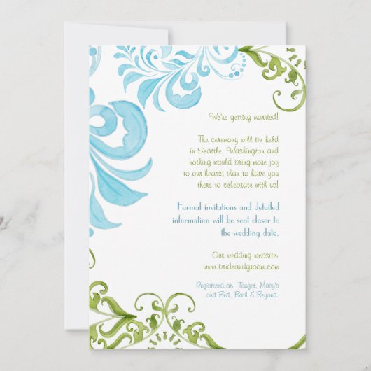 Dragonfly Swirls Scroll Chic Modern Floral Invite Save The Date (Voorkant)