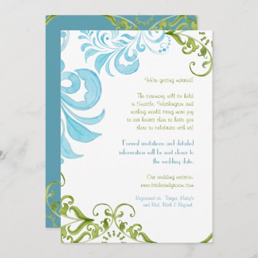 Dragonfly Swirls Scroll Chic Modern Floral Invite Save The Date (Voorkant / Achterkant)