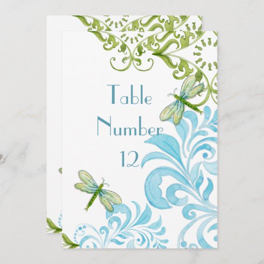 Dragonfly Swirls Scroll Modern Floral Table Number Kaart (Voorkant / Achterkant)