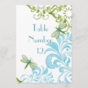 Dragonfly Swirls Scroll Modern Floral Table Number Kaart