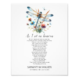 Dragonfly terwijl ik zit in Hemels Memorial Gedich Foto Afdruk