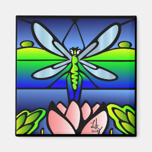 Dragonfly Tiffany stijl vierkante magneet