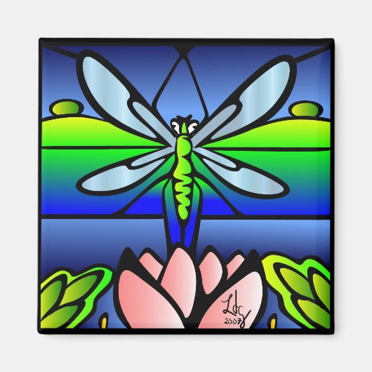 Dragonfly Tiffany stijl vierkante magneet (Voorkant)