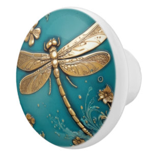 Dragonfly Turquoise Blauwgroen & Faux Gold Faux Re Keramische Knop