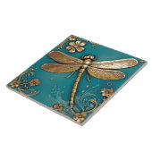 Dragonfly Turquoise Blauwgroen & Faux Gold Faux Re Tegeltje (Zijkant)