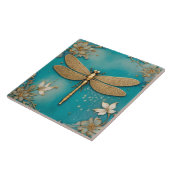Dragonfly Turquoise Blauwgroen & Goud Faux Relief  Tegeltje (Zijkant)