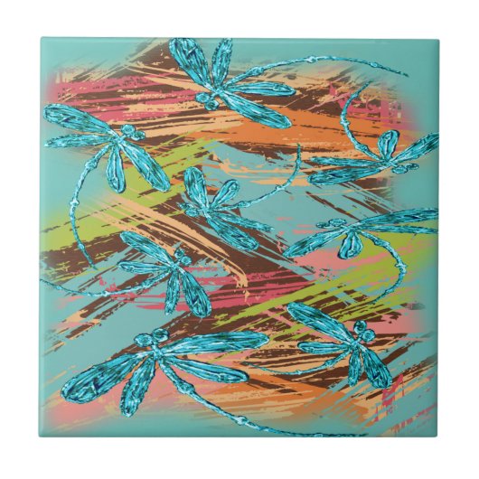 Dragonfly Turquoise Splash Tegeltje (Voorkant)
