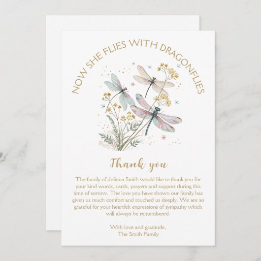 Dragonfly Viering van het Leven Dank U Kaart (Voorkant / Achterkant)
