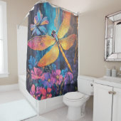 Dragonfly vleugels & ingewikkelde gekleurde bloeme douchegordijn (In situ)