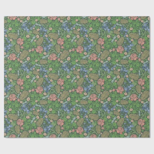  Dragonfly vliegt in een Engelse tuin Cadeaupapier (Vlak)