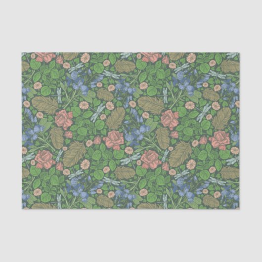  Dragonfly vliegt in een Engelse tuin Tissuepapier (Voorkant)