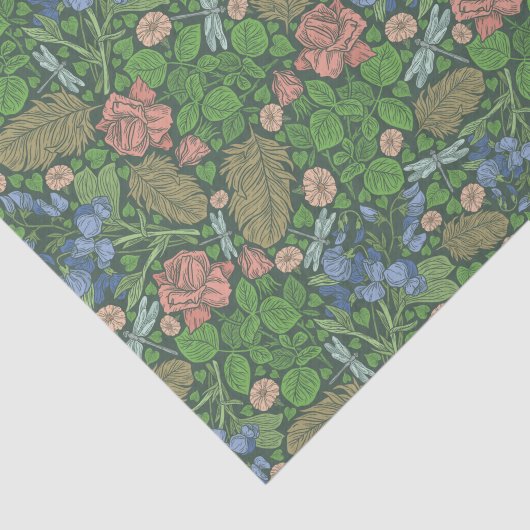  Dragonfly vliegt in een Engelse tuin Tissuepapier (Detail)