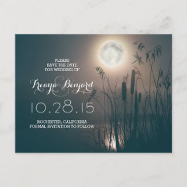 Dragonfly Volle Maan Nacht & Cattails Bewaar de da Aankondigingskaart