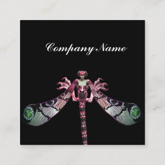 DRAGONFLY VROUW JEWEL, groen, zwart roze Vierkante Visitekaartje (Achterkant)