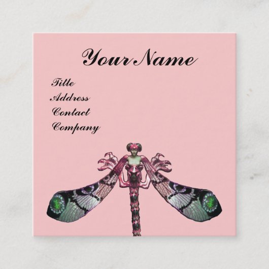 DRAGONFLY VROUW JEWEL, groen, zwart roze Vierkante Visitekaartje (Voorkant)