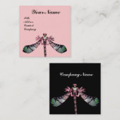 DRAGONFLY VROUW JEWEL, groen, zwart roze Vierkante Visitekaartje (Voorkant / Achterkant)
