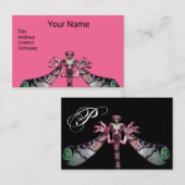 DRAGONFLY VROUW JUWEEL Monogram Groen, Zwart Roze Visitekaartje (Voorkant / Achterkant)