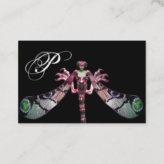 DRAGONFLY VROUW JUWEEL Monogram Groen, Zwart Roze Visitekaartje (Achterkant)