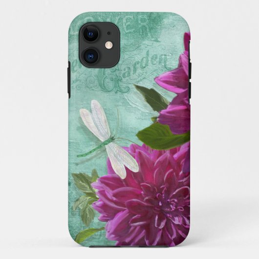 Dragonfly w Paars Dinner Bord Dahlia Flowers Case-Mate iPhone Case (Achterkant)