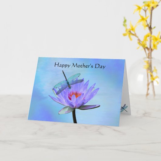 Dragonfly Water Lily Moederdag Kaart (Gele Bloem)