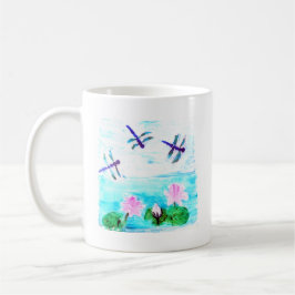 Dragonfly, waterlily Flowers Painting Koffiemok