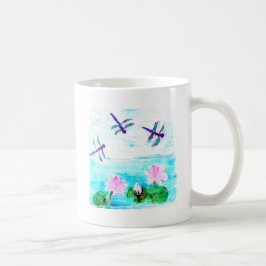 Dragonfly, waterlily Flowers Painting Koffiemok