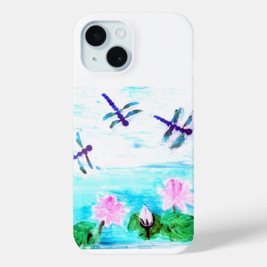Dragonfly, waterlily Flowers Pond Painting Case-Mate iPhone Case (Achterkant)