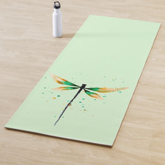 Dragonfly waterverf art serene green natuur yogamat (In situ)