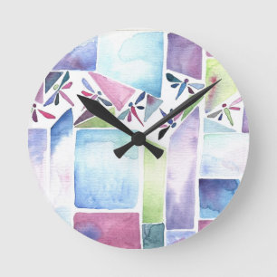 Dragonfly Waterverf Pastel Ronde Klok