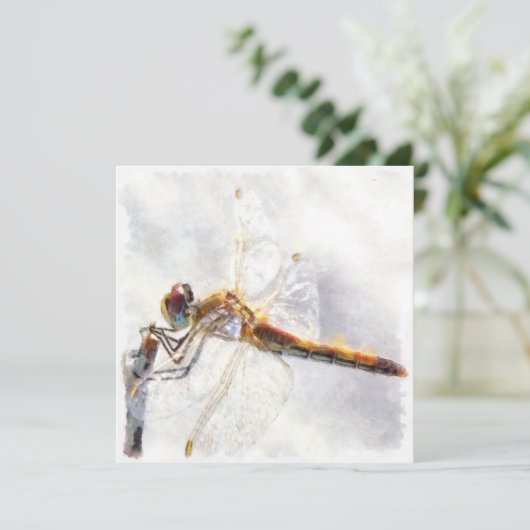 Dragonfly Waterverf Pastel White Achtergrond Feestdagenkaart (Staand voorkant)