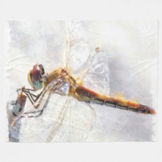 Dragonfly Waterverf Pastel White Achtergrond Fleece Deken (Voorkant (Horizontaal))