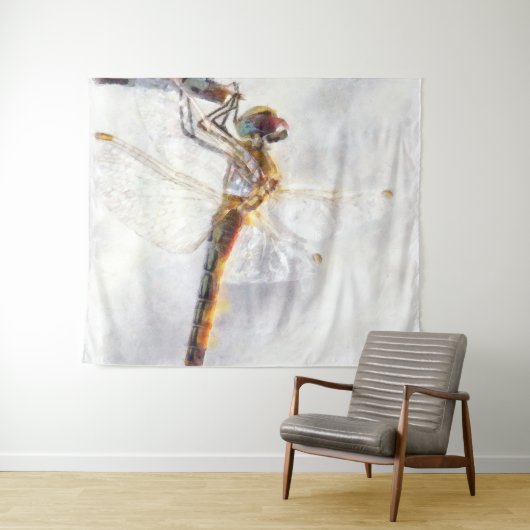 Dragonfly Waterverf Pastel White Achtergrond Wandkleed (In Situ (horizontaal))
