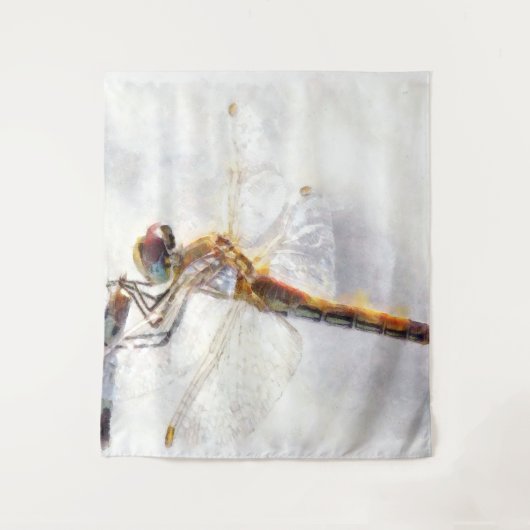 Dragonfly Waterverf Pastel White Achtergrond Wandkleed (Voorkant)
