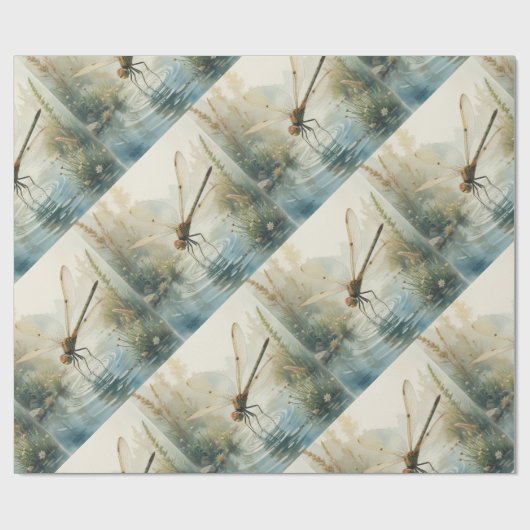 Dragonfly Waterverf Style Lake Cadeaupapier (Vlak)