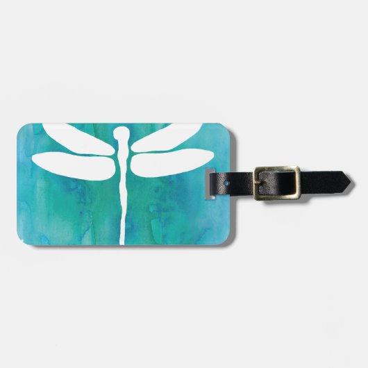 Dragonfly Waterverf White Aqua Blue Dragonflies Bagagelabel (Voorkant horizontaal)