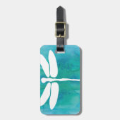 Dragonfly Waterverf White Aqua Blue Dragonflies Bagagelabel (Voorkant verticaal)