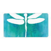 Dragonfly Waterverf White Aqua Blue Dragonflies Etiket (Voorkant)