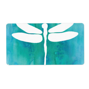 Dragonfly Waterverf White Aqua Blue Dragonflies Etiket