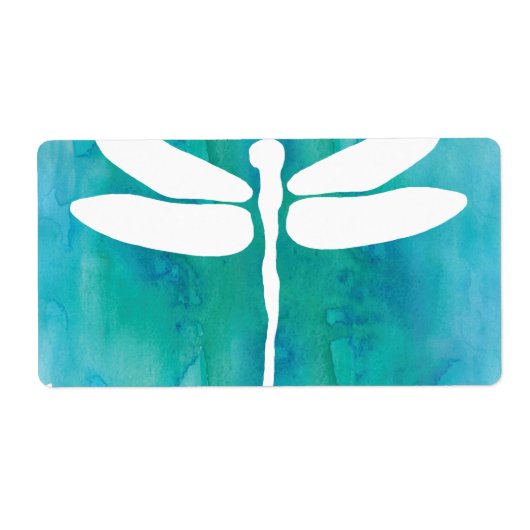 Dragonfly Waterverf White Aqua Blue Dragonflies Etiket (Voorkant)