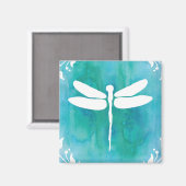 Dragonfly Waterverf White Aqua Blue Dragonflies Magneet (Voorkant / Achterkant)
